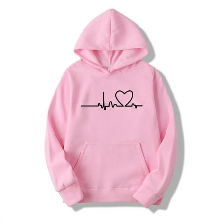Women's Fashion Hoodies & Sweatshirts Long Hoodies Pullover Casual Print Pink S
