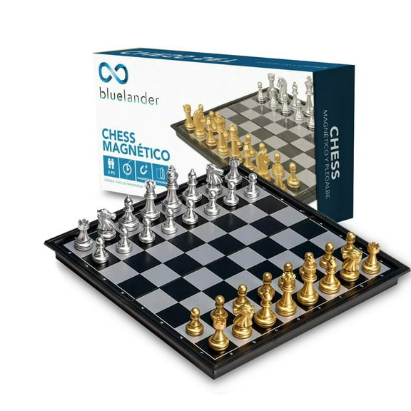 Ajedrez Profesional Magnético Bluelander Tablero Plegable y Portátil de 25cm x 25cm Bluelander  Dorado y Plateado