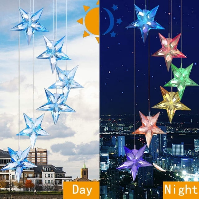 Carillón de viento solar para exteriores, carillón de viento móvil solar que cambia de color Lámpara colgante LED con energía solar impermeable para decoración de festivales de jardín al aire libre Fokelyi HMFJ035-5