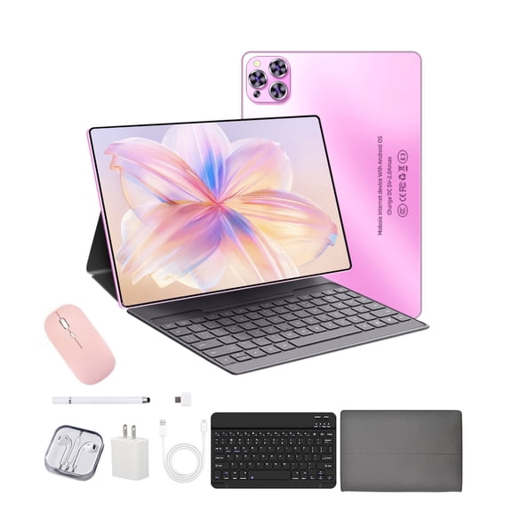 Tablet Pink 2025 Newest Android 12 Tablet, 10 Inch Tablet,5G Wi-Fi Tablet Computer,2 In 1 Tablet with Keyboard, 256GB ROM 8GB RAM ,Octa-Core Processor,1920 * 1200 IPS,Bluetooth,GPS