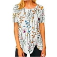 thumbnail image 2 of Wycnly Womens Tops Dressy Casual Vintage Striped Irregular Button Hem Breathable Comfy Tunic Shirts Summer Short Sleeve Crewneck Tops Floral Print Blouse Multicolor XXL, 2 of 5