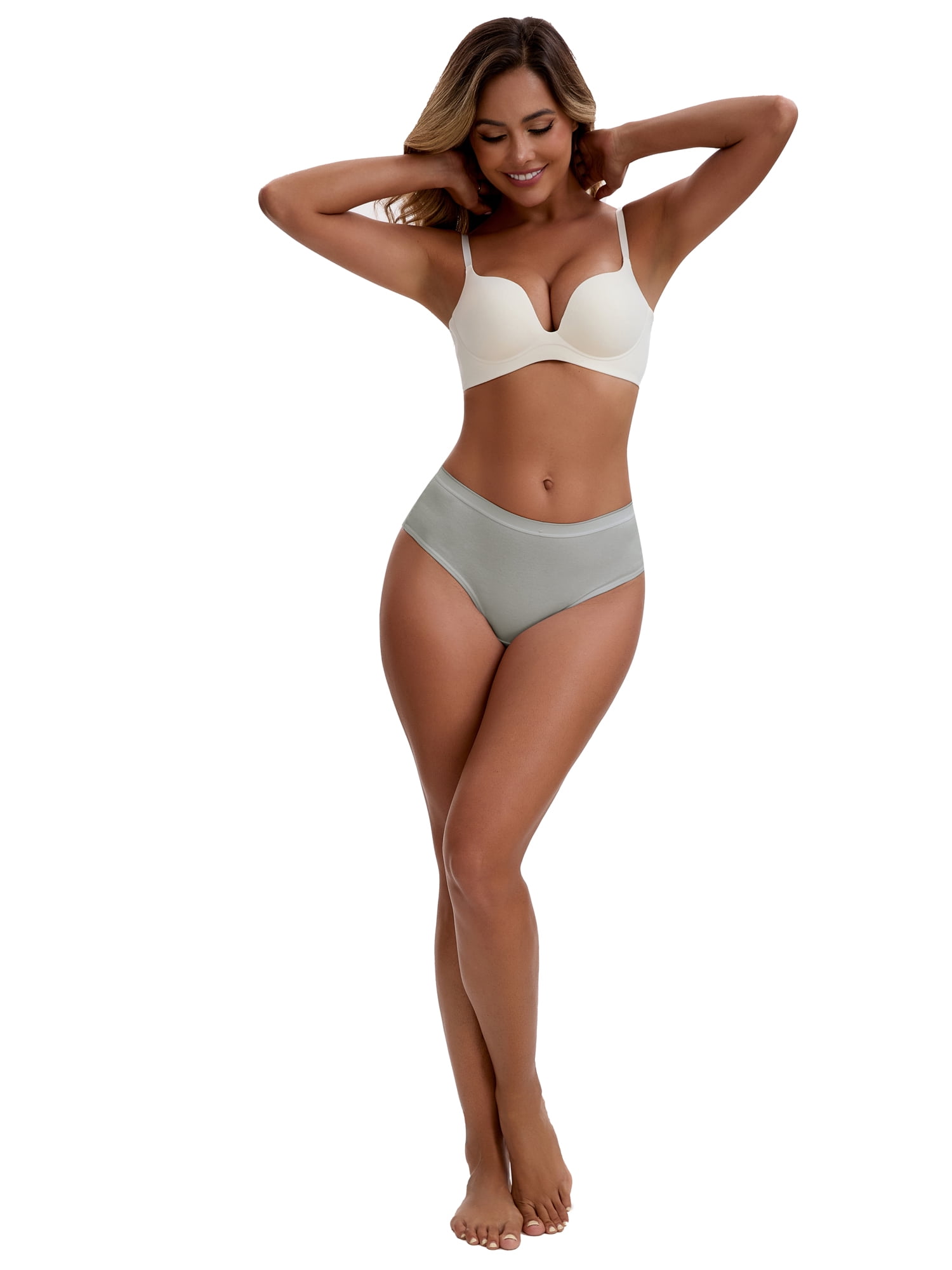 Unique Bargains Women's Cotton High Waist Bright Trim Briefs L Gray