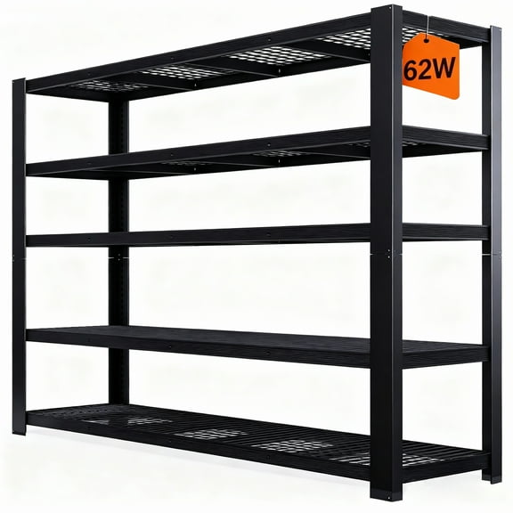 ZEUKMXOO 72"H*62"W*24"D Garage Shelving Unit, Metal Heavy Duty Storage Shelves, 5-Tier Adjustable 3500Lbs Industrial Utility Rack Shelf for Basement, Warehouse, Store