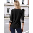 thumbnail image 4 of DARING DIVA Women's 3/4 Sleeve Tops Hollow Color Block Boho Shirts M Black, 4 of 6