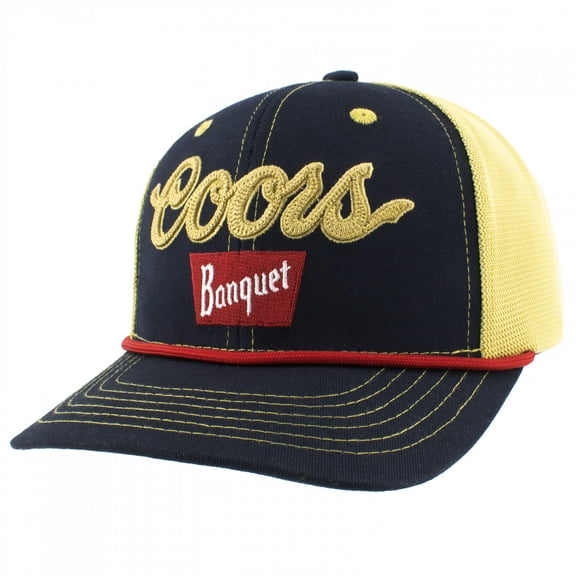 Coors Banquet Beer Men's Snapback Hat 3D Embroidered Chain Rope Stiched Cap (Navy/Tan)