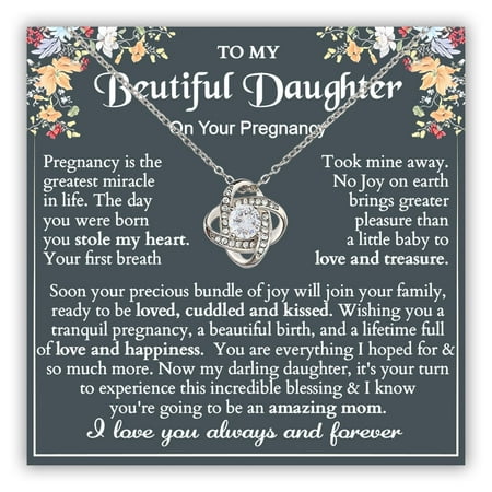 To My Pregnant Daughter: 'Mom To Be' Necklace - Pregnancy Congratulations - First Time Mom Necklace #1259, White Love Knot Necklace