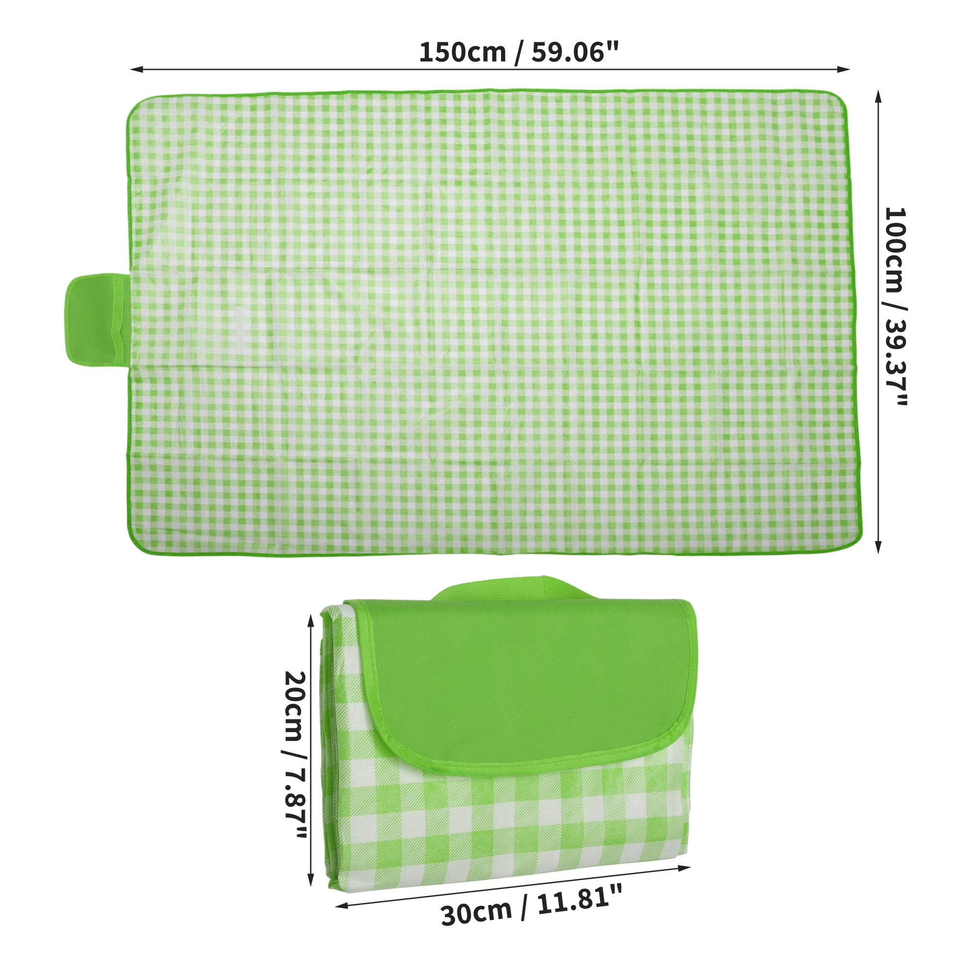 Unique Bargains Picnic Blanket Beach Mat Lightweight with Handle Green White 150x100cm