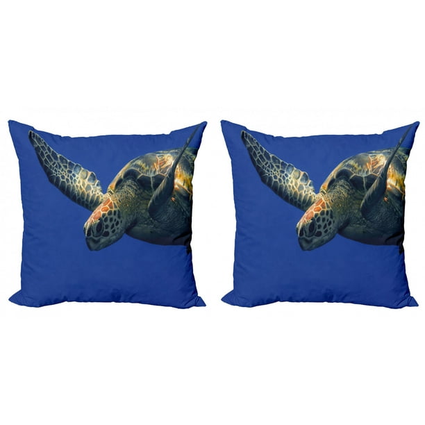 Turtle Throw Pillow Cushion Cover Pack of 2, Close up Photo of Green Turtle at Sipadan Borneo