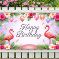 thumbnail image 5 of Flamingo Theme Happy Birthday Banner Tropical Design Floral Pattern for Outdoor Celebration Garden Party Photography Backdrop, 5 of 7