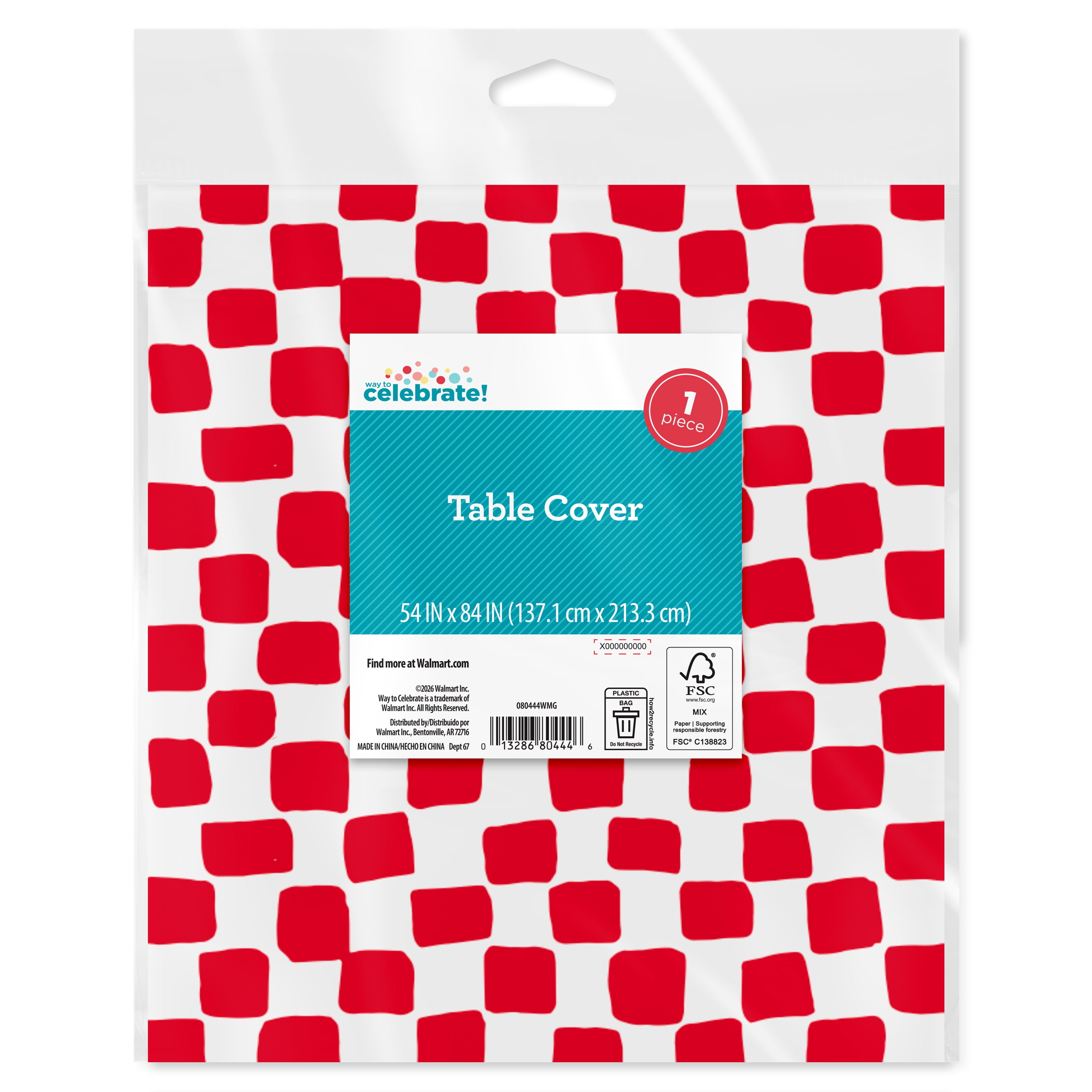 Bright Tides Rectangular Red and White Gingham Paper Table Cover, 54" x 84", by Way To Celebrate