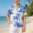 thumbnail image 2 of KPOPLK Boys Hawaiian Shirt Kids Short Sleeve Button Down Shirts Tropical Summer Beach Shirts Camp Collar Tops with Pocket Size 13-14 Years,Blue, 2 of 4