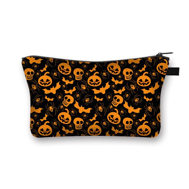 Estuche de cosméticos con patrón de Halloween, bolsas de maquillaje de calabaza fantasma de Calavera, organizador de artículos de tocador de lápiz labial de moda informal para niñas LIUWENJING unisex