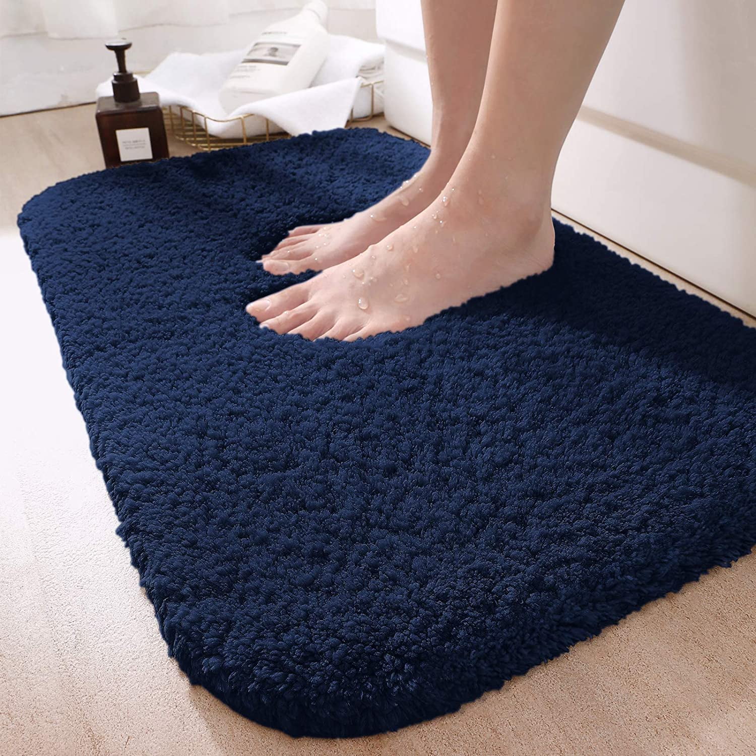 Bath Room Tub Bath Mats for Bathroom Non Slip Luxury Chenille Ultra Soft Bath Rugs 24x36 Absorbent Non Skid Shaggy Rugs Washable Dry Fast Plush Area Carpet Mats for Indoor Pure White