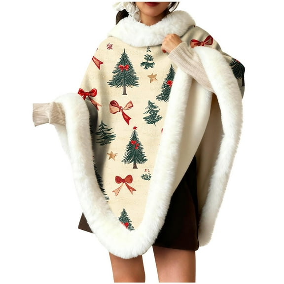 Cavosen Christmas Shawl Wraps for Women Fleece Elegant Shawls Christmas tree Soft Thicken Warm Open Front Scarves Casual Fall Everyday Wear