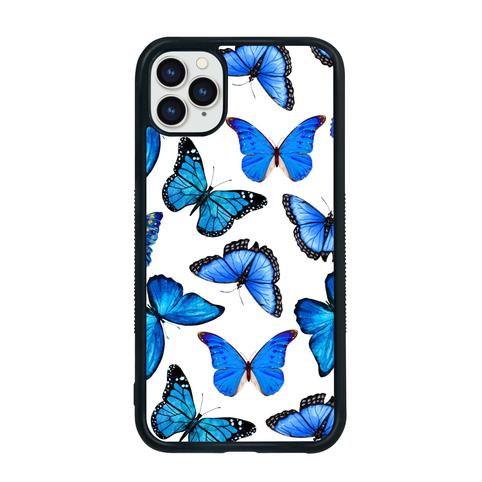 for iPhone 11 Square Case, Cute iPhone 11 Phone Case with Holder Bule  Lanyard Girls Women Butterfly TPU Cover Full Body Bumper Shockproof Drop