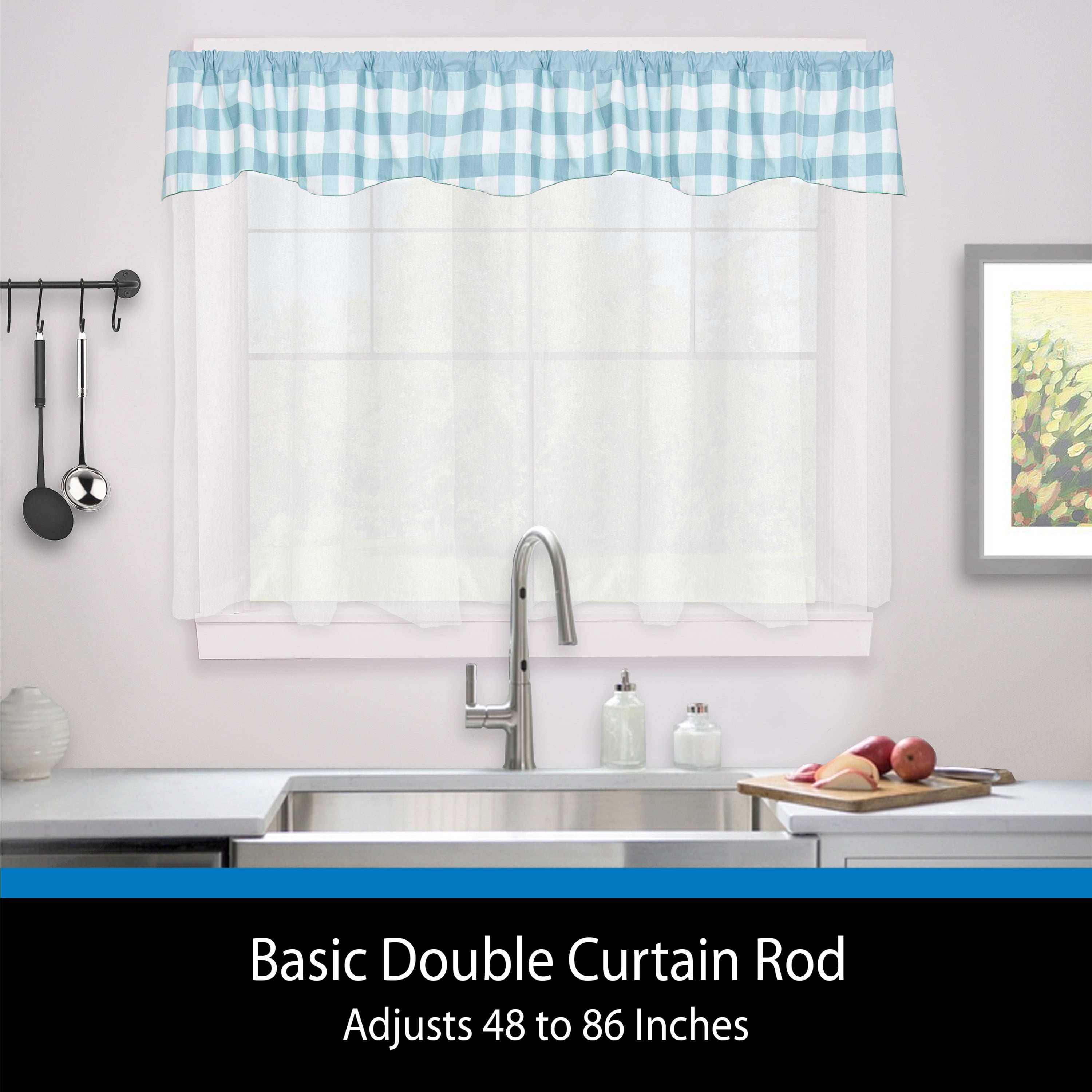 Mainstays Basic Metal Wrap Adjustable Double Curtain Rod, 48-86", White