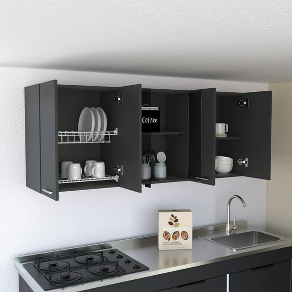 Miekor Furniture Superior Wall Cabinet Peoria, Four Interior Shelves, Black Wengue Finish 123036