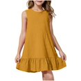 thumbnail image 3 of Milgrthf Robe d'Été pour Filles, Robe Décontractée Sans Manches à Col Rond, Ourlet Texturé à Volants, Mini Robe Débardeur, Jaune 11 Ans, 3 of 9