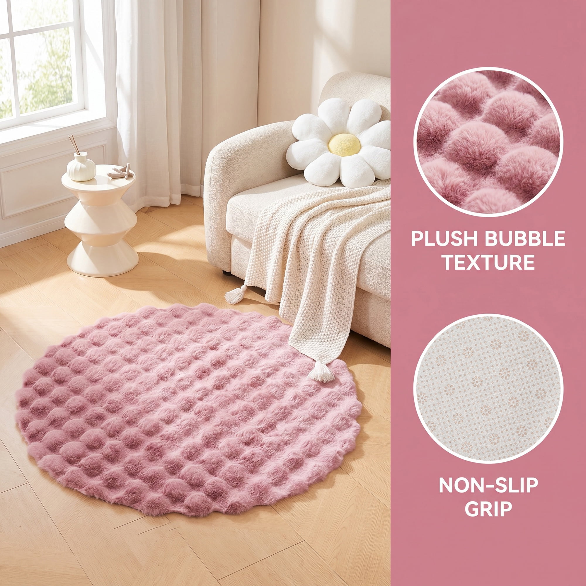 Unique Bargains Modern Geometric Round Area Rug Soft Shaggy Circle Carpet 28" x 28" Pink