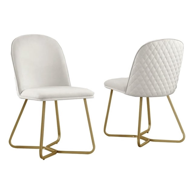 Quilted Back Side Chairs Set of 2 in Cream Velvet and Gold Base