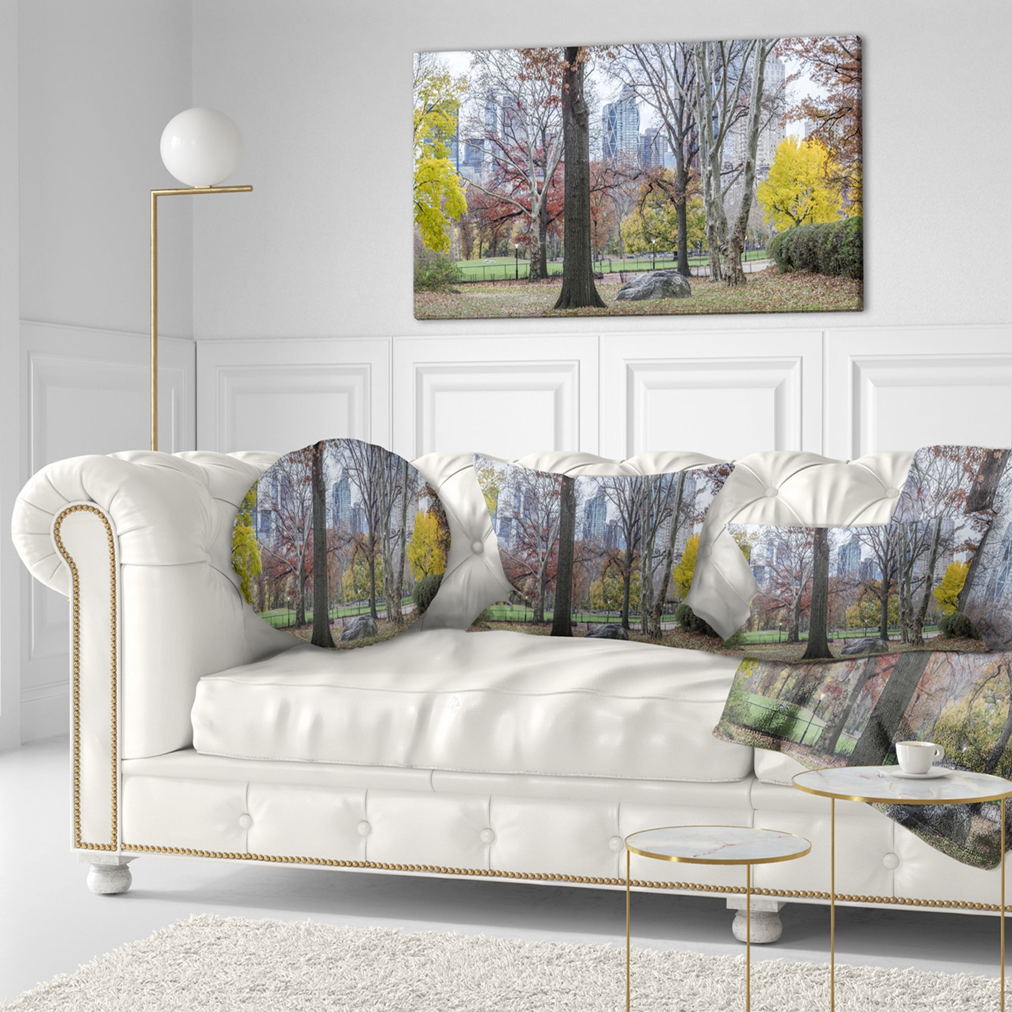 Designart Central Park New York City in Autumn - Landscape Printed Throw Pillow - 12x20