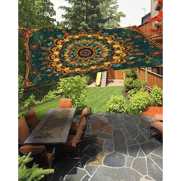 Bohemian Flower Sun Sail Shades Rectangle Canopy,Sunlight Block Heavy Duty Curved Backyard Shade Cover,Colorful Yellow Boho Rustic Tribal Waterproof Sun Shades for Patios Garden Pergola 8'x10'