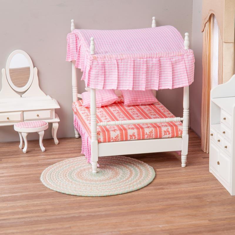 Rare Fisher Price Loving Family Dollhouse GIRLS CANOPY BED for BEDROOM Pink Cute 
