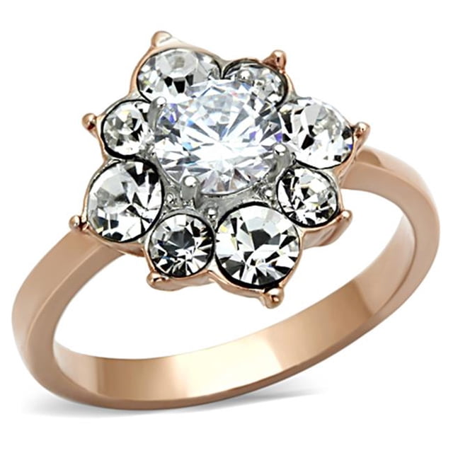 Alamode TK1168-9 Bague en Acier Inoxydable Bicolore IP Or Rose avec CZ de Qualité AAA en Transparent - Taille 9
