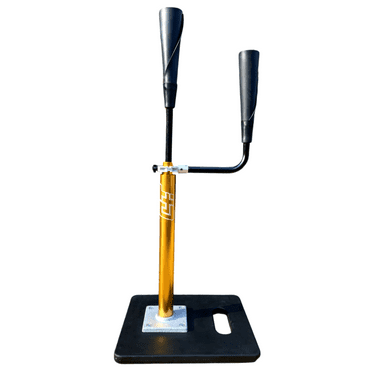CT4 Sports Pro-Style Dual Training Baseball and Softball Tee | Patented Detachable 360° Rotating Arm | Easy Adjust Friction Fit , Durable Neoprene Rubber Toppers, Adjustable Height: 24" to 46" Gold