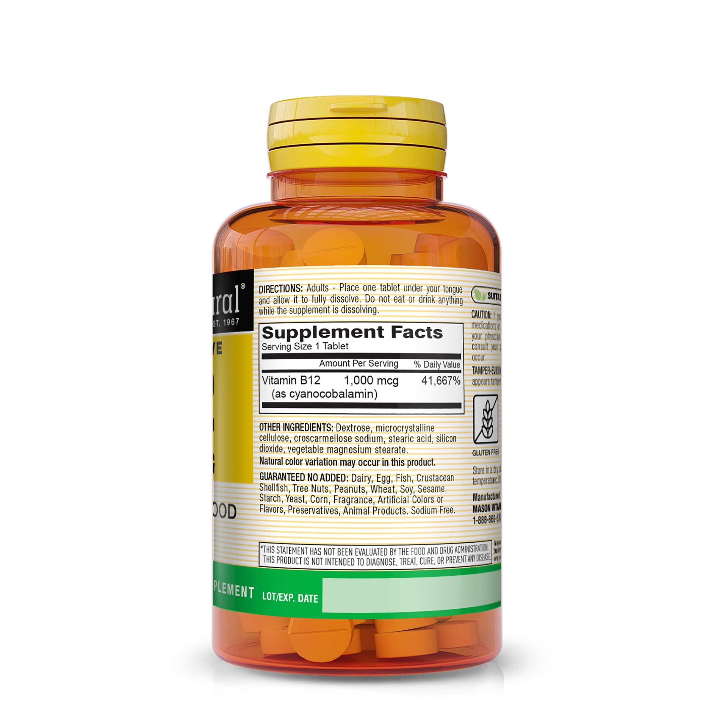 (3 pack) Mason Natural Vitamin B12, Supports Conversion of Food into Energy, 200 Tablets