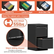 Kooyon 2 Drawer Vertical File Cabinet with Lock, Black Metal Filing Cabinet for Home Office, Fits Legal/Letter/A4-Assembly Required