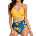 thumbnail image 5 of SWSMCLT Women's High Waisted Bikini Set Halter Cross Criss Wrap Tie Back Swimsuit Push Up Tummy Control Swimwear Floral Print Ruched 2 Piece Bathing Suit Yellow 4-6, 5 of 5