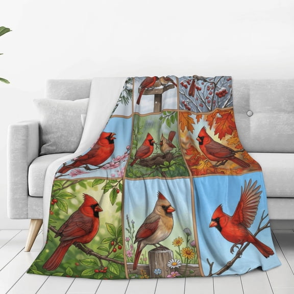Cardinal Blanket, Soft Flannel Fleece Throw, Warm Cozy Bedding, Thanksgiving Gift for Home, Couch Sofa Decor 50x40