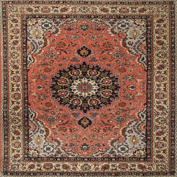 Ahgly Company Machine Washable Indoor Square Traditional Saffron Red Area Rugs, 7' Square