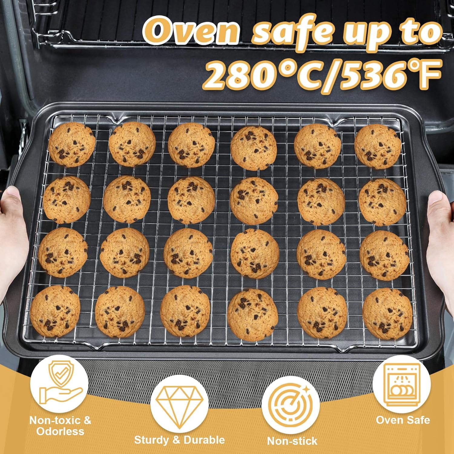 Baking Sheet with Cooling Racks, 17.3 x 11.8 x 0.5 inch Carbon Steel Cookie Sheets for Baking [2 Sheets + 2 Racks], Nonstick Baking Pans
