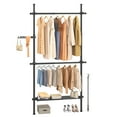 thumbnail image 1 of SONGMICS Floor to Ceiling Clothes Rack, 3-Tier Clothing Rack, Height and Width Adjustable Garment Rack, Wardrobe Organizer with 2 Rods and 1 Shelf, Reaching Rod, Matte Black, 1 of 5