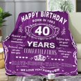thumbnail image 4 of Kainsy 40th Birthday Gifts For Women 1985, Birthday Throw Blanket, Gifts for Women Turning 40, 40 Year Old Birthday Gifts, 40th Birthday Decoration for Mom Wife Best Friends, Purple(50"x60"), 4 of 7