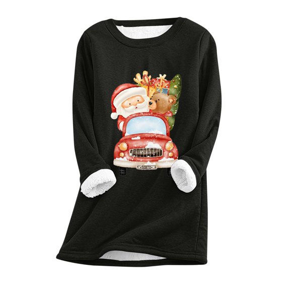 Dyegold Women'S Winter Tops Deals Ladies Fleece Fluffy Thick Undershirt Sherpa Lined Graphic Casual Warm Pullover Winter Christmas Gifts Sweatshirt Shirts Tops Teen Girls Loungewear Undershirt
