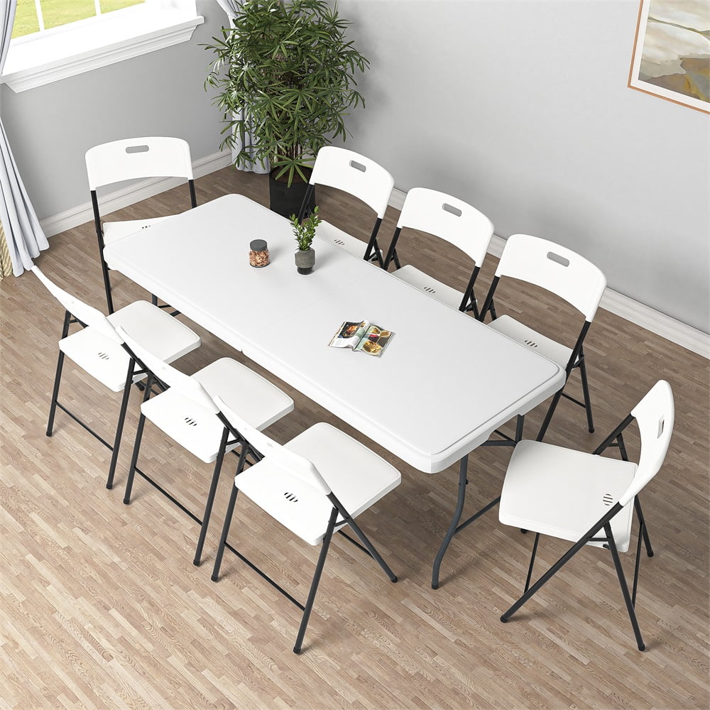 Aimee Lii 6ft Folding Table, Indoor Outdoor Portable Party Table with Tablecloth, Outdoor Furniture for Picnic, Party, Camping, White