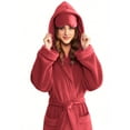 thumbnail image 4 of Feancey Women's Fleece Hooded Bathrobe Plush Long Spa Robe with Eye Mask Belted Casual Fuzzy Robes Winter Thermal Loungewear with Pockets Red XXL, 4 of 9