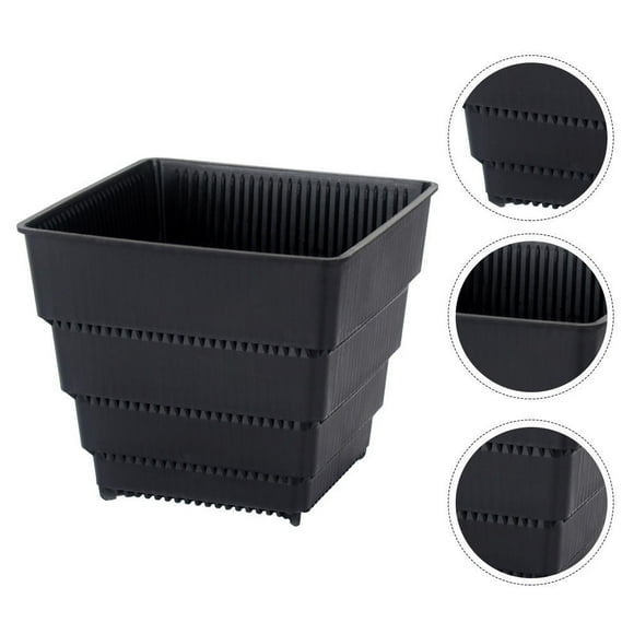 OULII Square Planter Flower Pot Plant Growing Decorative Black Resin 1Pc