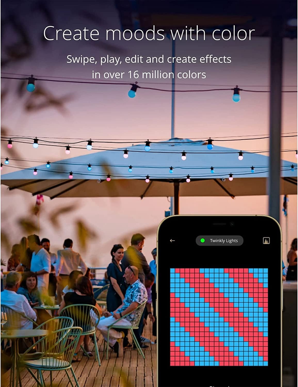 Twinkly Festoon – App-Controlled LED Bulb Lights String with 40 RGB (16 Million Colors) LEDs. 65.6 feet. Black Cable. Indoor and Outdoor Smart Lighting Decoration
