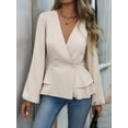 thumbnail image 2 of Women'S Elegant Solid Color Double Breasted Ruffle V-Neck Long Sleeved Shirt  M, 2 of 8