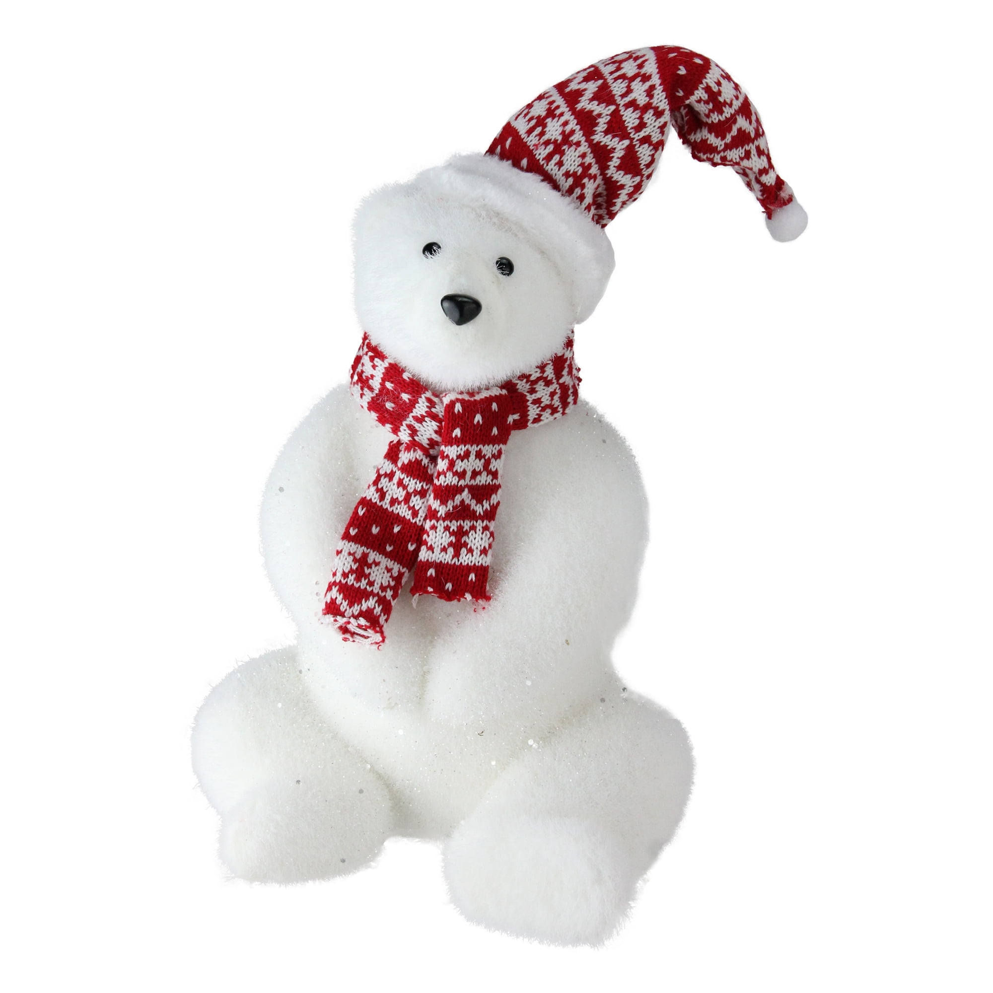 17&quot; Glitter Polar Bear in Nordic Hat and Scarf Christmas Decor