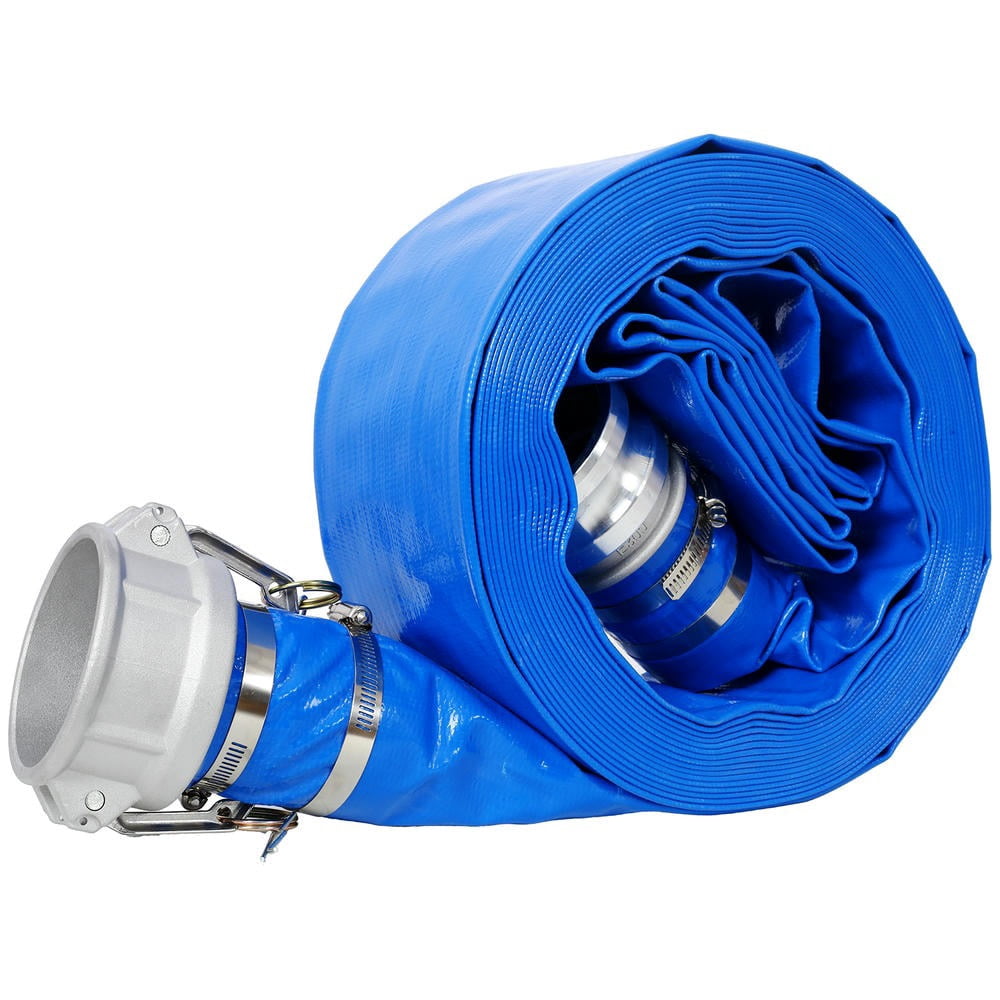 YYAo Lay Flat Water Discharge Hose,3"x50FT Pool Backwash Hose, Heavy Duty Reinforced Blue PVC Lay Flat Water Discharge Pump Hoses with Aluminum Camlock C and E Fittings