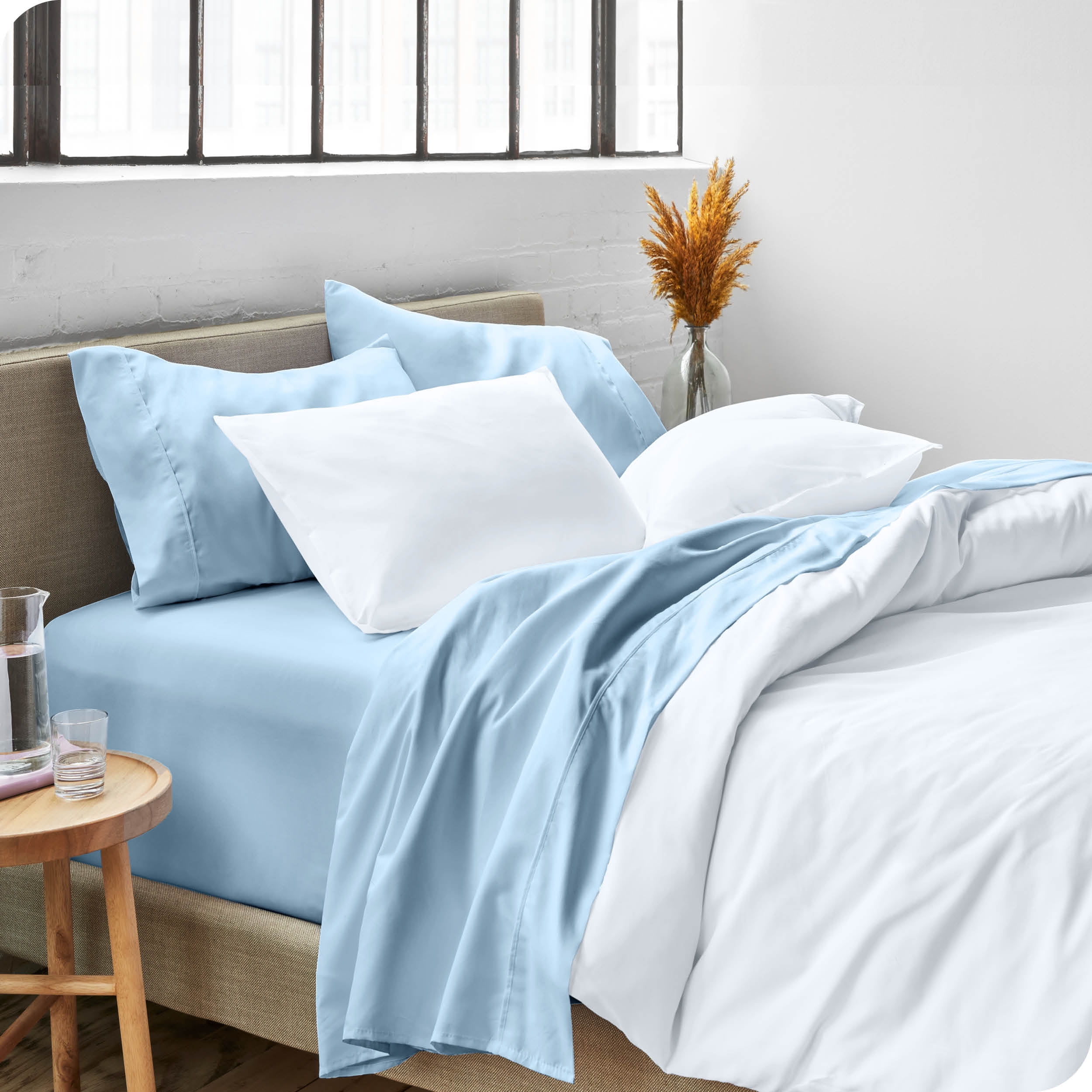 Bare Home Light Blue Microfiber Sheet Set, Wrinkle Resistant, Deep Pocket, Twin