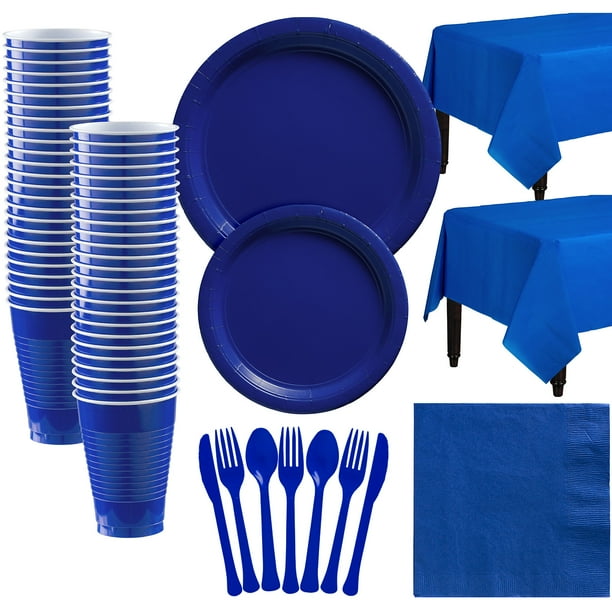 Royal Blue Paper Tableware Kit for 50 Guests, Party Supply Set, Plates, Cups