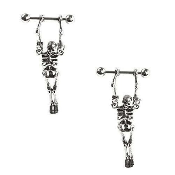 Body Accentz 14g Hanging Skeleton Nipple Ring Shield Bar 1.6mm Nipple Piercing Barbell