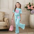 thumbnail image 2 of Gaexia Girls Size 9/10 Outfits,Girls Casual Fashion Outfit With Bow Short Sleeve Top and Long Pants for Play and Daily Wear Fashion Clothes,7-8 Years, 2 of 6