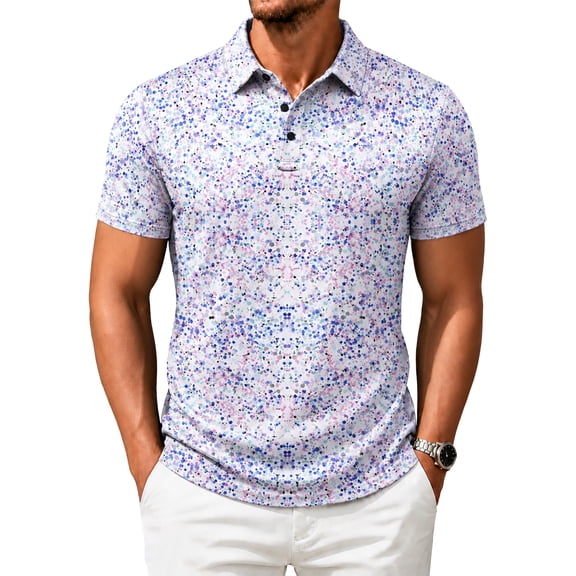SPEEDRUN Men's Polo Shirt Print Short Sleeve Moisture Wicking Collared Casual Summer Shirt, Size XL